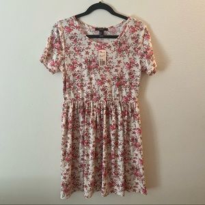 Forever 21 Cream Pink Floral Skater Dress